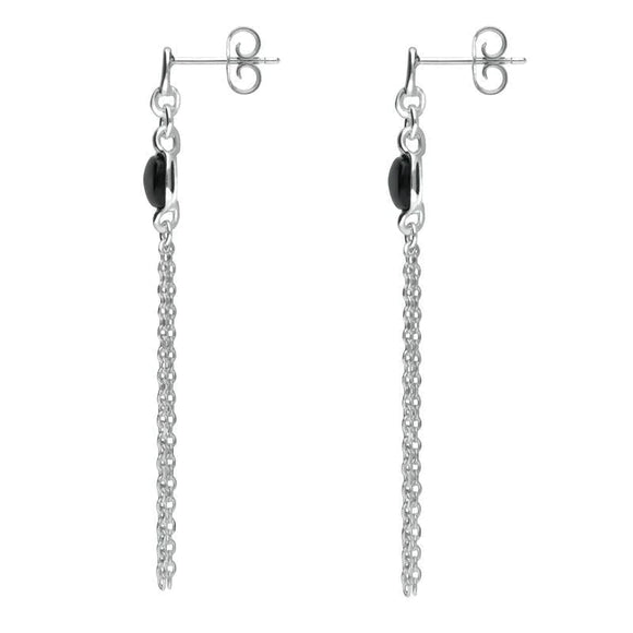 Sterling Silver Whitby Jet Square Chain Drop Earrings E2513