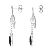 Sterling Silver Whitby Jet Teardrop Ginkgo Biloba Leaf Drop Earrings, E2514_2