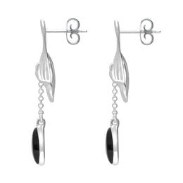 Sterling Silver Whitby Jet Teardrop Ginkgo Biloba Leaf Drop Earrings, E2514_2