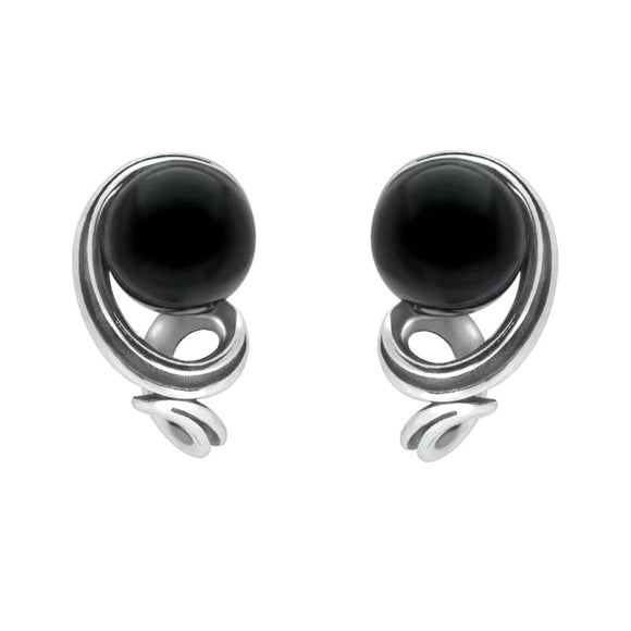 Sterling Silver Whitby Jet Round Twist Stud Earrings E2516