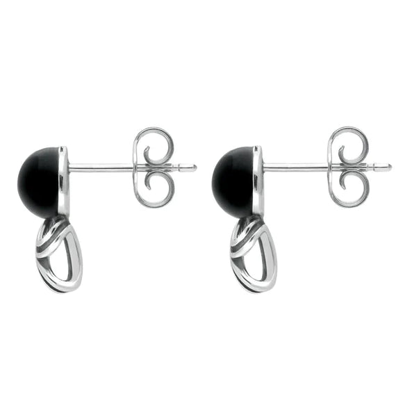 Sterling Silver Whitby Jet Round Twist Stud Earrings E2516