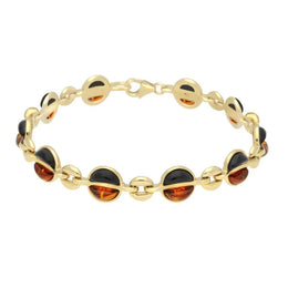 9ct Yellow Gold Whitby Jet Amber Semi Circle Bracelet B1163