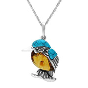 Sterling Silver Amber Turquoise Medium Kingfisher Necklace P3500