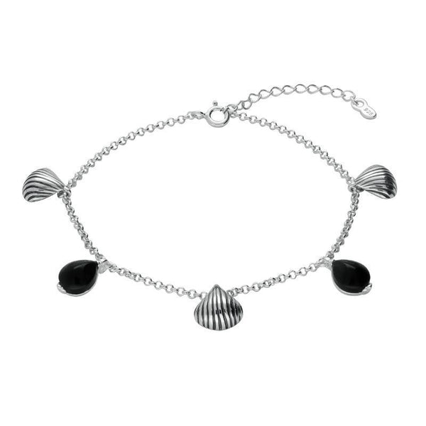 00178866 Sterling Silver Whitby Jet Shell Stone Pear Bracelet, B1167