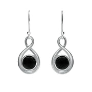 00178870 Sterling Silver Whitby Jet Round Ridged Edge Loop Drop Earrings E2532