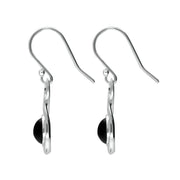 00178870 Sterling Silver Whitby Jet Round Ridged Edge Loop Drop Earrings E2532