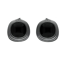 00178872  Sterling Silver Whitby Jet Cushion Patern Edge Earrings E2533