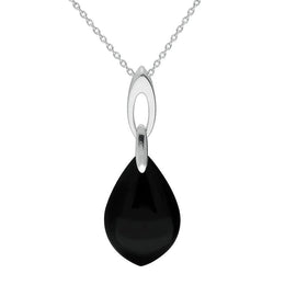 00178889 Sterling Silver Whitby Jet Pear Stone Open Bale Necklace P3518.