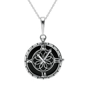 00179071 Sterling Silver Whitby Jet Clock Necklace P3415