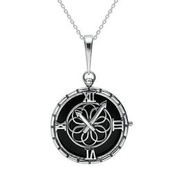 00179071 Sterling Silver Whitby Jet Clock Necklace P3415