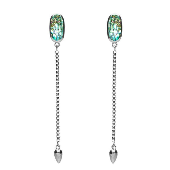 Sterling Silver Abalone Lineaire Long Drop Stud Earrings. E2240.