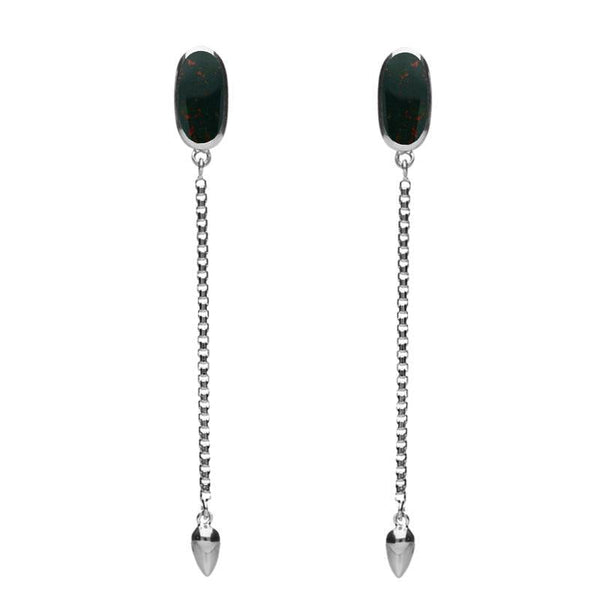 Sterling Silver Bloodstone Lineaire Long Drop Stud Earrings E2240