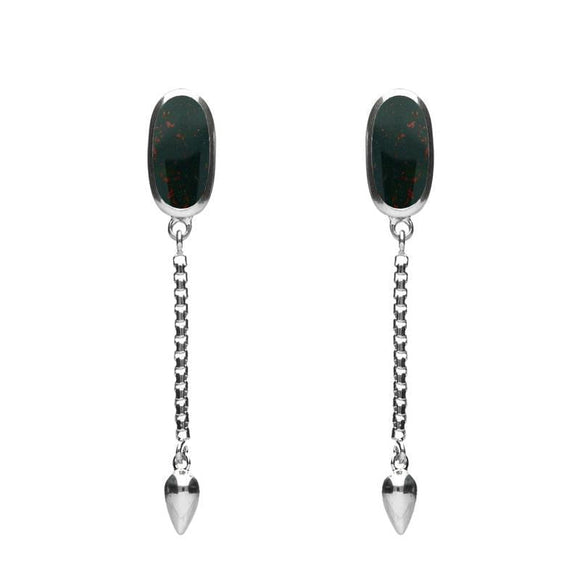 00181106 Sterling Silver Bloodstone Lineaire Medium Drop Stud Earrings, E2241.