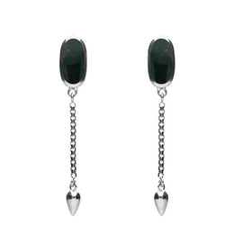00181106 Sterling Silver Bloodstone Lineaire Medium Drop Stud Earrings, E2241.