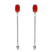 Sterling Silver Carnelian Lineaire Long Drop Stud Earrings. E2240.