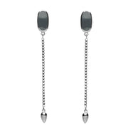 Sterling Silver Hematite Lineaire Long Drop Stud Earrings. E2240.