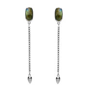 Sterling Silver Labradorite Lineaire Long Drop Stud Earrings. E2240.