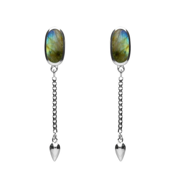 00181124 Sterling Silver Labradorite Lineaire Medium Drop Stud Earrings, E2241.