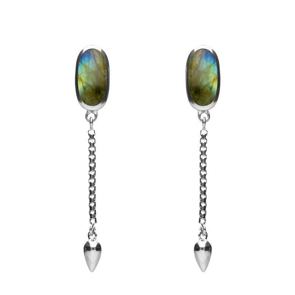 00181124 Sterling Silver Labradorite Lineaire Medium Drop Stud Earrings, E2241.