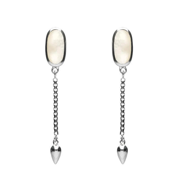 00181132 Sterling Silver White Mother of Pearl Lineaire Medium Drop Stud Earrings, E2241.
