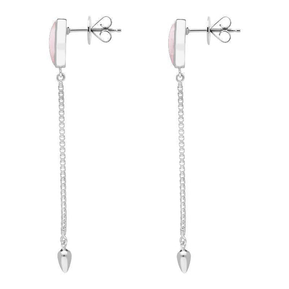 Sterling Silver Pink Mother Of Pearl Lineaire Long Drop Stud Earrings. E2240.