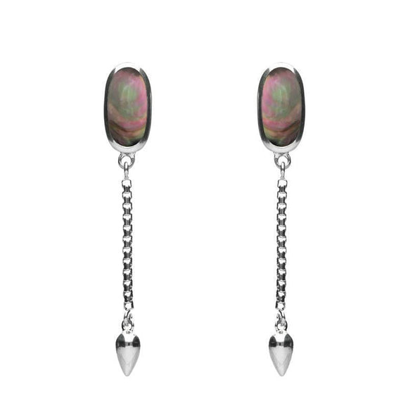 00181136 Sterling Silver Dark Mother of Pearl Lineaire Medium Drop Stud Earrings, E2241.