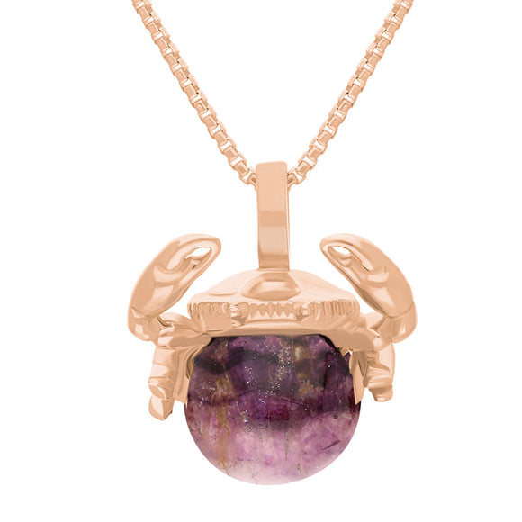 18ct Rose Gold Blue John Zodiac Cancer 10mm Bead Pendant, P3625.