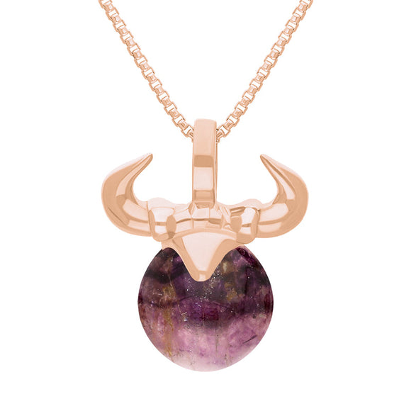 18ct Rose Gold Blue John Zodiac Taurus 10mm Bead Pendant, P3621.