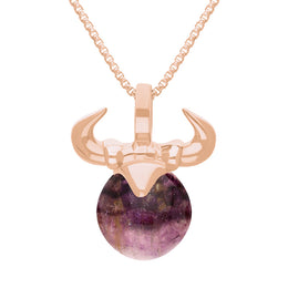 18ct Rose Gold Blue John Zodiac Taurus 10mm Bead Pendant, P3621.