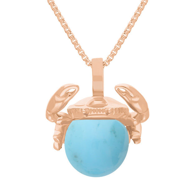 18ct Rose Gold Turquoise Zodiac Cancer 10mm Bead Pendant, P3625.