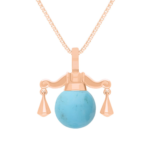 18ct Rose Gold Turquoise Zodiac Libra 10mm Bead Pendant, P3617.