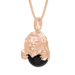 18ct Rose Gold Whitby Jet Zodiac Leo 10mm Bead Pendant, P3626.