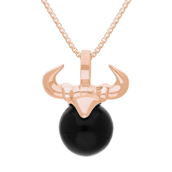18ct Rose Gold Whitby Jet Zodiac Taurus 10mm Bead Pendant, P3621.