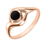 18ct Rose Gold Whitby Jet Round Twist Ring, R030.