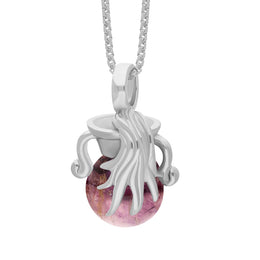 18ct White Gold Blue John Zodiac Aquarius 10mm Bead Pendant, P3624.