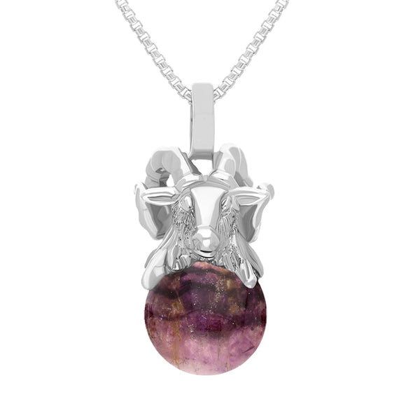 18ct White Gold Blue John Zodiac Aries 10mm Bead Pendant, P3620.