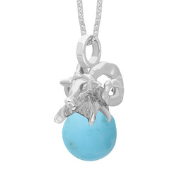18ct White Gold Turquoise Zodiac Aries 10mm Bead Pendant, P3620.