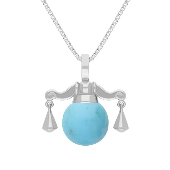 18ct White Gold Turquoise Zodiac Libra 10mm Bead Pendant, P3617.