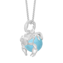 18ct White Gold Turquoise Zodiac Scorpio 10mm Bead Pendant, P3618.