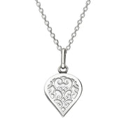 18ct White Gold Bauxite Flore Filigree Small Heart Necklace. P3629.