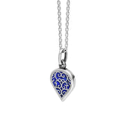 18ct White Gold Lapis Lazuli Flore Filigree Small Heart Necklace. P3629._2