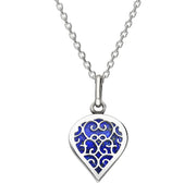 18ct White Gold Lapis Lazuli Flore Filigree Small Heart Necklace. P3629.