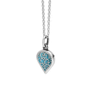 18ct White Gold Turquoise Flore Filigree Small Heart Necklace. P3629._2
