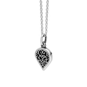 18ct White Gold Whitby Jet Flore Filigree Small Heart Necklace. P3629._2