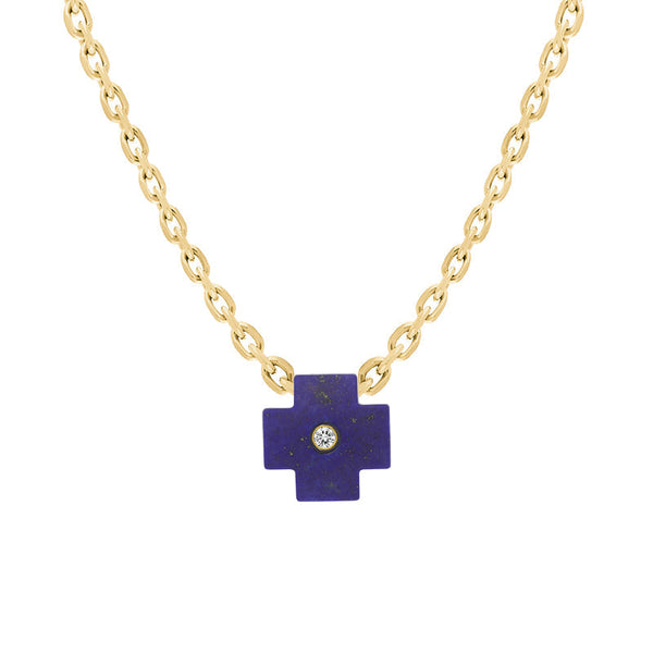18ct Yellow Gold Lapis Lazuli Diamond Cross Charm D