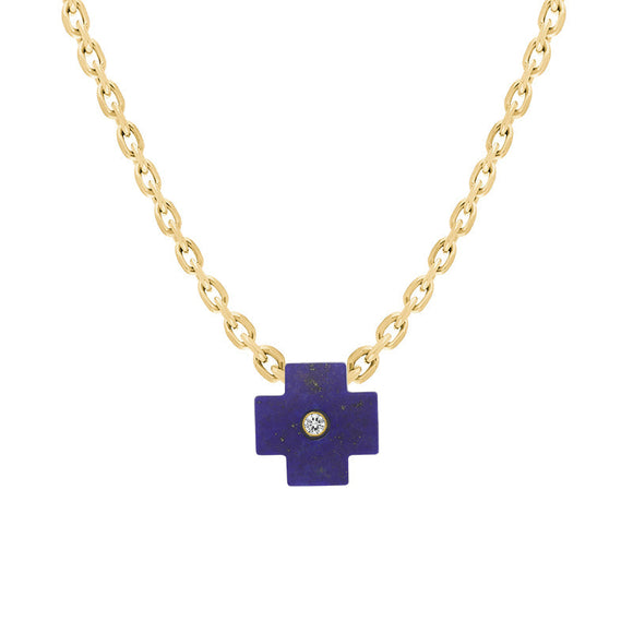 18ct Yellow Gold Lapis Lazuli Diamond Cross Charm D