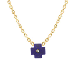 18ct Yellow Gold Lapis Lazuli Diamond Cross Charm D