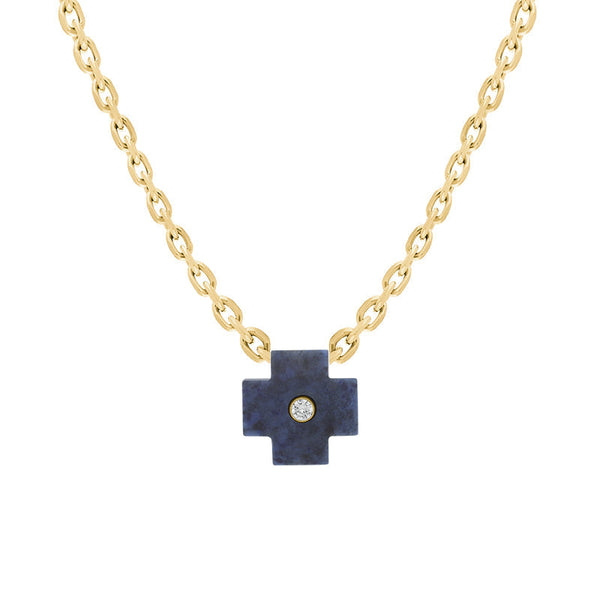 18ct Yellow Gold Onyx Diamond Cross Charm D