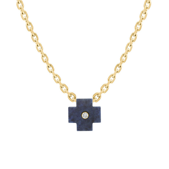 18ct Yellow Gold Onyx Diamond Cross Charm D