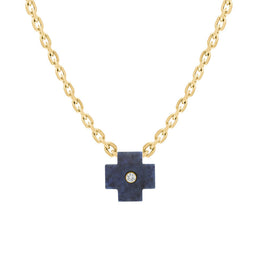18ct Yellow Gold Onyx Diamond Cross Charm D